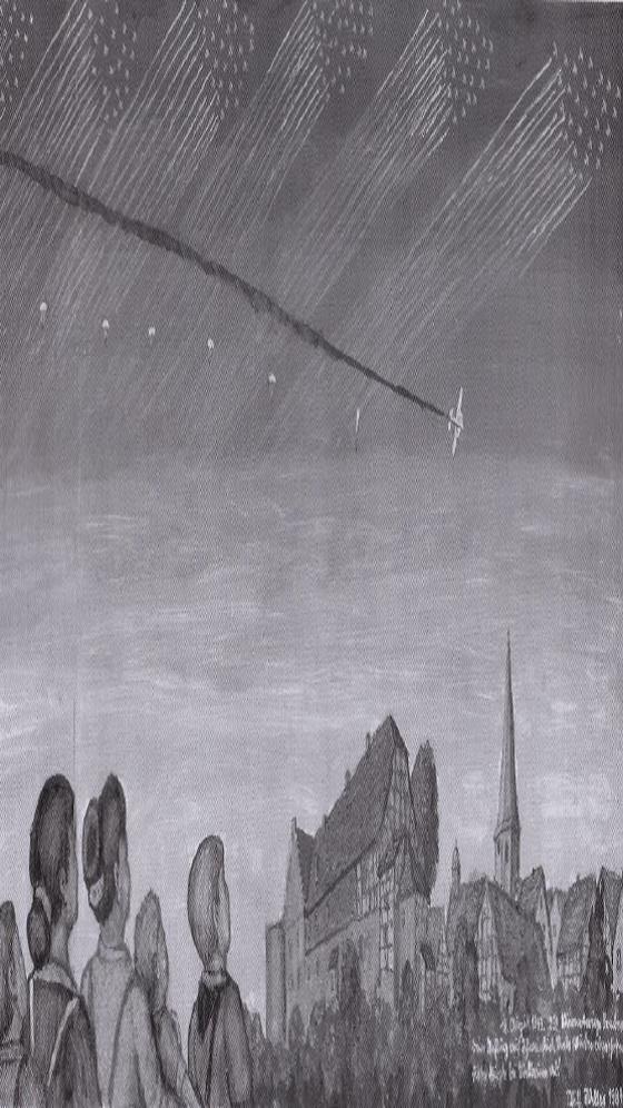 viermotorige Bomber beim Anflug auf Schweinfurt