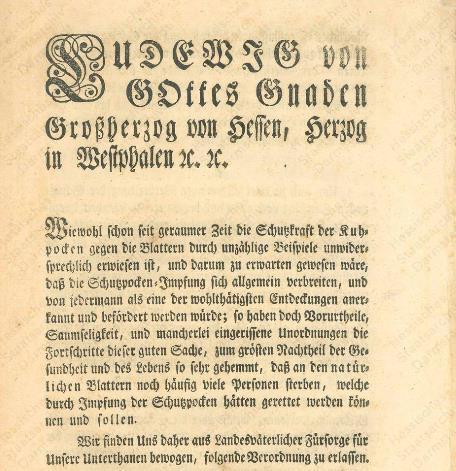 Verordnung zur Schutzpockenimpfung 1807