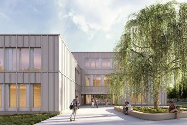 Das Foto zeigt eine Computeranimation des Neubaus am Beruflichen Schulzentrum Odenwaldkreis, die zeigt, wie er einmal aussehen wird.