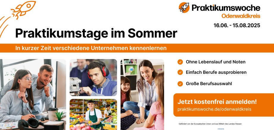 Die Illustration enthält Bilder und Informationen zu den Praktikumstagen 2025 im Odenwaldkreis.